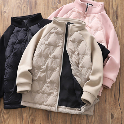 男女童白鸭绒立领拼接羽绒服