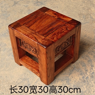 榆木雕花方木凳 原木凳四方凳 矮凳家用坐凳门口换鞋凳送坐垫脚垫