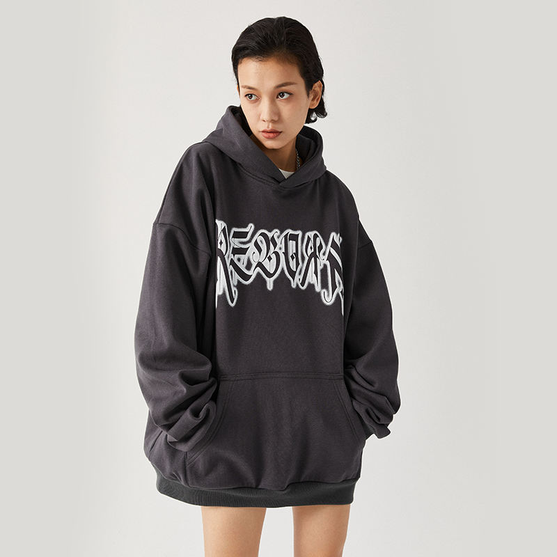 chiggalab黄鬼秋冬幻影哥特印花美式街头宽松连帽套头加绒卫衣潮