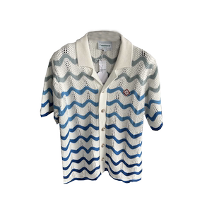 24ss 開衫 藍波浪紋理 度假夏威夷短袖 毛衣 純手工編織 casablanca