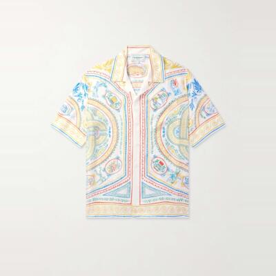 casablanca 25 蜡笔线条 度假风丝绸休闲 夏威夷度假百搭短袖衬衣