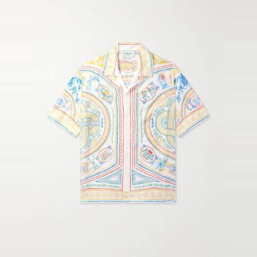 casablanca 26 蜡笔线条 度假风丝绸休闲 夏威夷度假百搭短袖衬衣