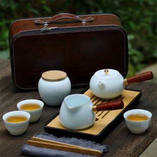 影青瓷旅行茶具套装 盖碗茶杯茶壶 家用功夫户外便携式 喝茶2025新款