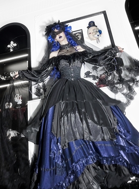 【尾款页面】SF原创后妈1.0黑紫黑蓝 露肩羽毛上衣 哥特大裙摆