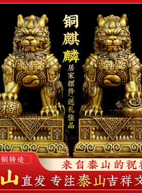铜麒麟摆件一对黄铜八卦公母麒麟客厅入户门玄关店铺开业送礼大号