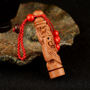 速发肥城龙木章盘龙柱凤柱印桃手工雕刻挂件情人节送男友礼物扣