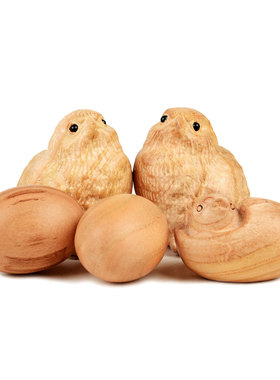 极速桃木小鸡手把件带鸡窝小w鸡一家亲一窝两鸡二蛋破壳鸡摆件工