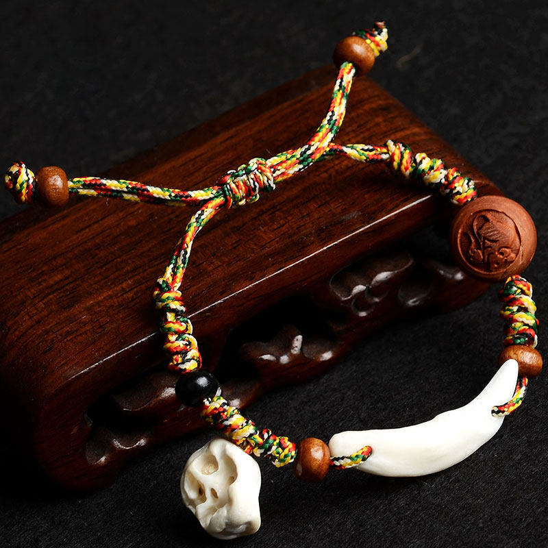 五彩绳手链脚链手工编织桃木十二生肖守护神桃核狗牙儿童宝宝手绳