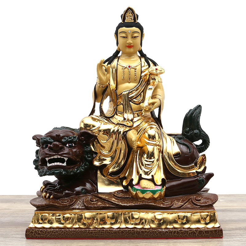 铜鎏金文殊普贤菩萨佛像 属兔龙蛇本命佛家居家用铜像摆件工艺品