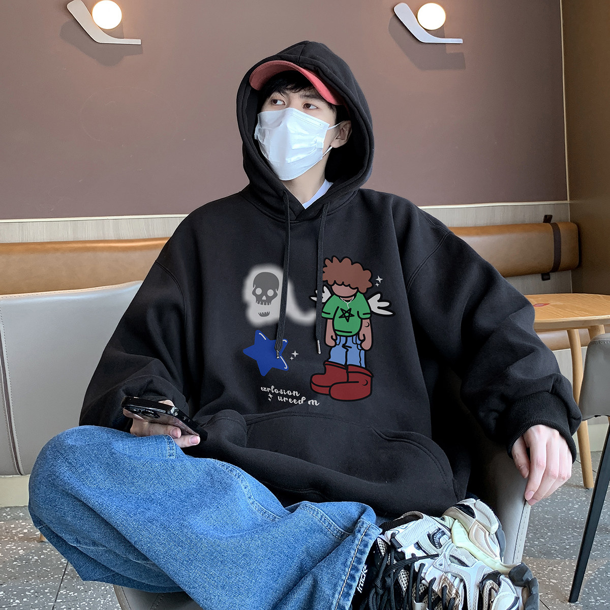 直播品质！重磅新品连帽宽松卫衣.XZ203-W602-P55加绒P65.,男装卫衣,星座203