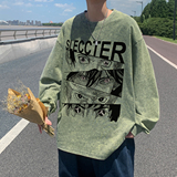 直播品质！秋装新品水洗做旧宽松印花长袖T恤XZ203-CT221-P55.，男装T恤，星座203