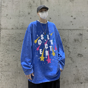 直播品质！秋装新品水洗做旧宽松印花长袖T恤 XZ203-CT645-P55图片