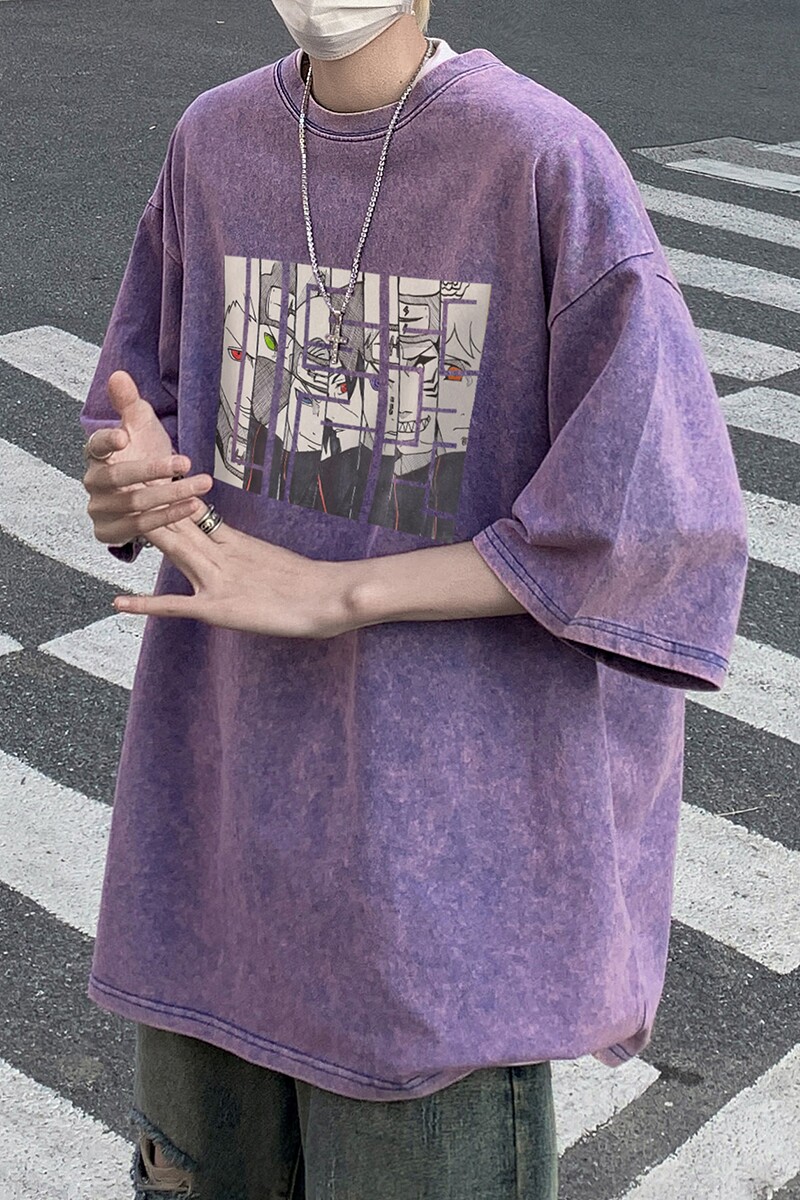 XZ203-SX222-P3823夏季新品水洗做旧卡通短袖T恤.,男装T恤,星座203