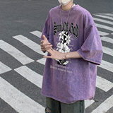 XZ203-SX247-P3823夏季新品水洗做旧宽松印花短袖T恤，男装T恤，星座203