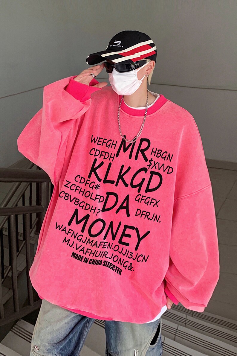 玫红色卫衣男生春秋季加厚美式hiphop外套印花字母宽松大码打底衫,男装卫衣,星座203