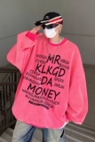 玫红色卫衣男生春秋季加厚美式hiphop外套印花字母宽松大码打底衫，男装卫衣，星座203