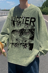 直播品质！秋装新品水洗做旧宽松印花长袖T恤 XZ203-CT221-P55图片