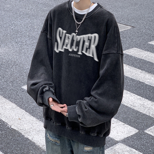 直播品质!秋冬重磅水洗做旧圆领卫衣XZ203-W612加绒-P65..,女生超a冬季穿搭图片