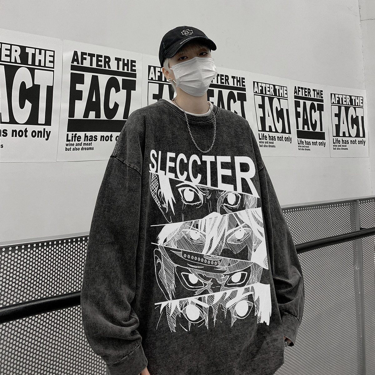 直播品质！秋装新品水洗做旧宽松印花长袖T恤XZ203-CT221-P55,男装T恤,星座203