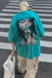 XZ203-SX241-P38夏季新品水洗做旧宽松印花短袖T恤，男装T恤，星座203