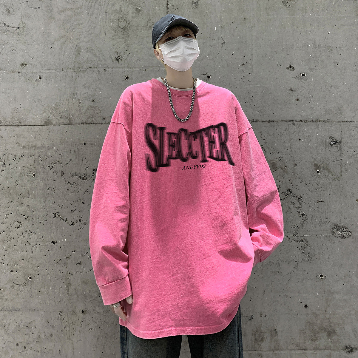 直播品质！秋装新品水洗做旧宽松印花长袖T恤XZ203-CT215-P55,男装T恤,星座203