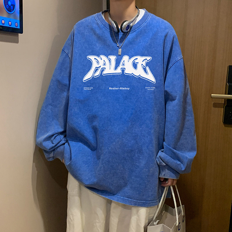 XZ203-CT21-P5523春季水洗做旧全棉长袖T恤货足！控78,男装T恤,星座203