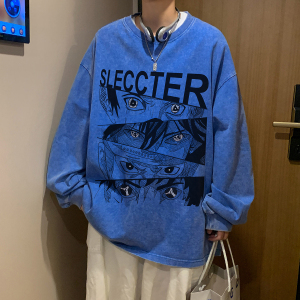 直播品质！秋装新品水洗做旧宽松印花长袖T恤 XZ203-CT221-P55图片
