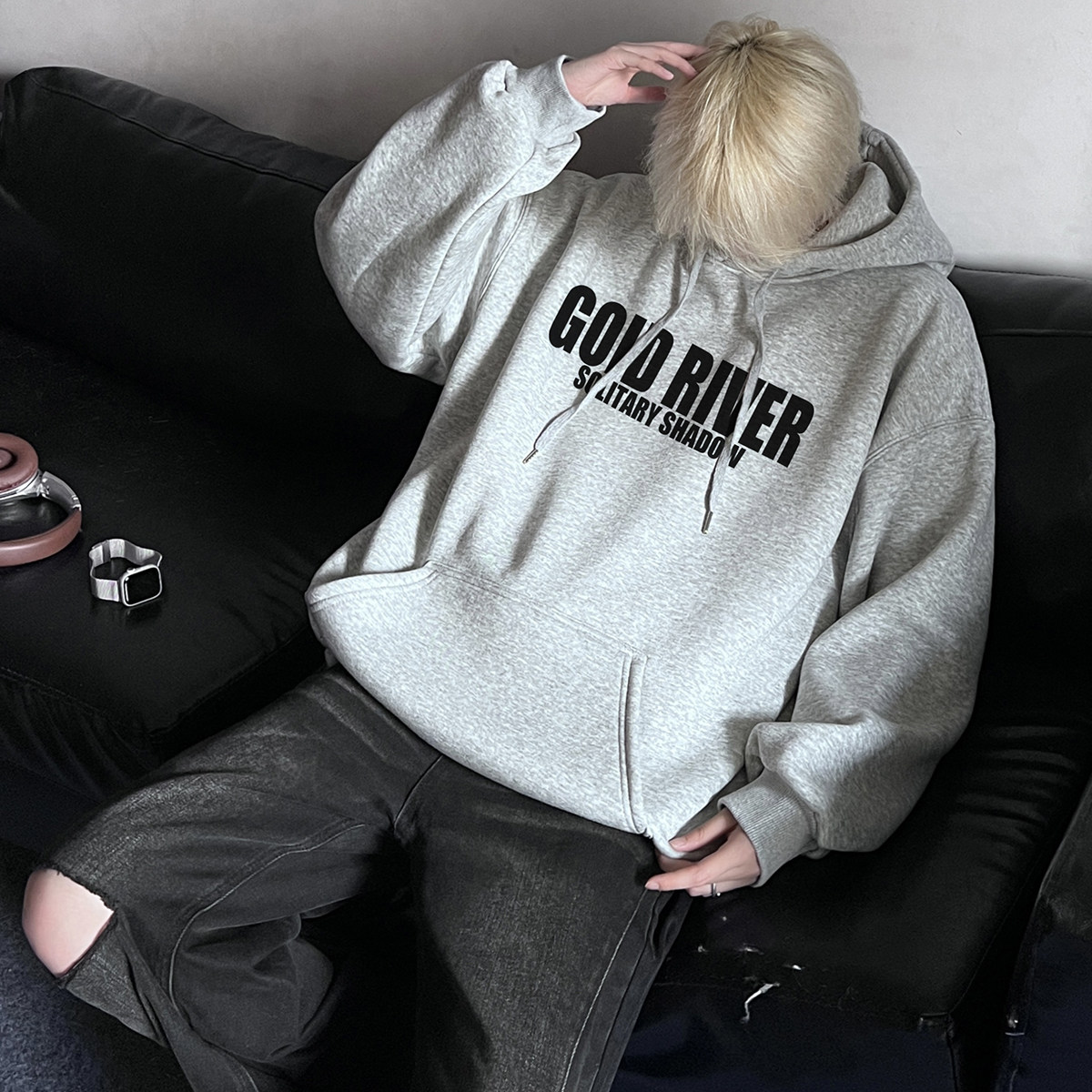直播品质！重磅新品连帽宽松套头卫衣.XZ203-W646-P55..,男装卫衣,星座203