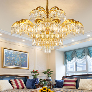餐厅 楼轻奢大吊灯锌合金灯具挑空楼梯新款 欧式 水晶灯客厅别墅复式