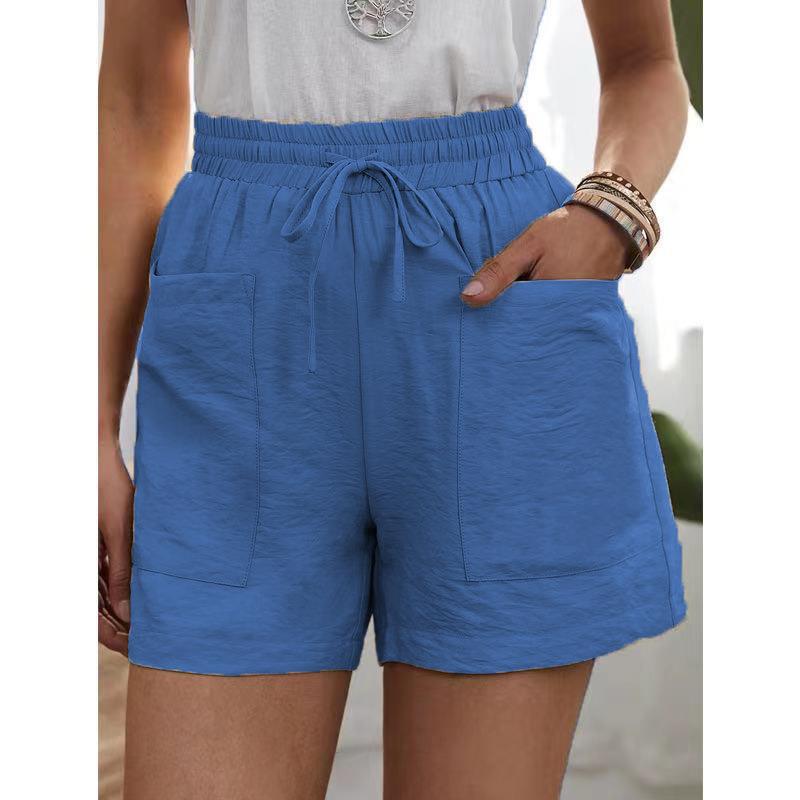 shorts lady women waist summer elastic pockets casual pants