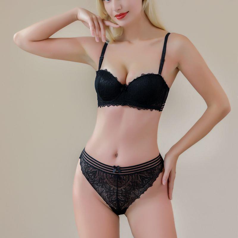 Brushed Bra Set Sexy Lace Underwire Push Up Womens