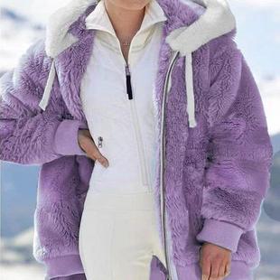 hooded plush zipper coat fur Women loose