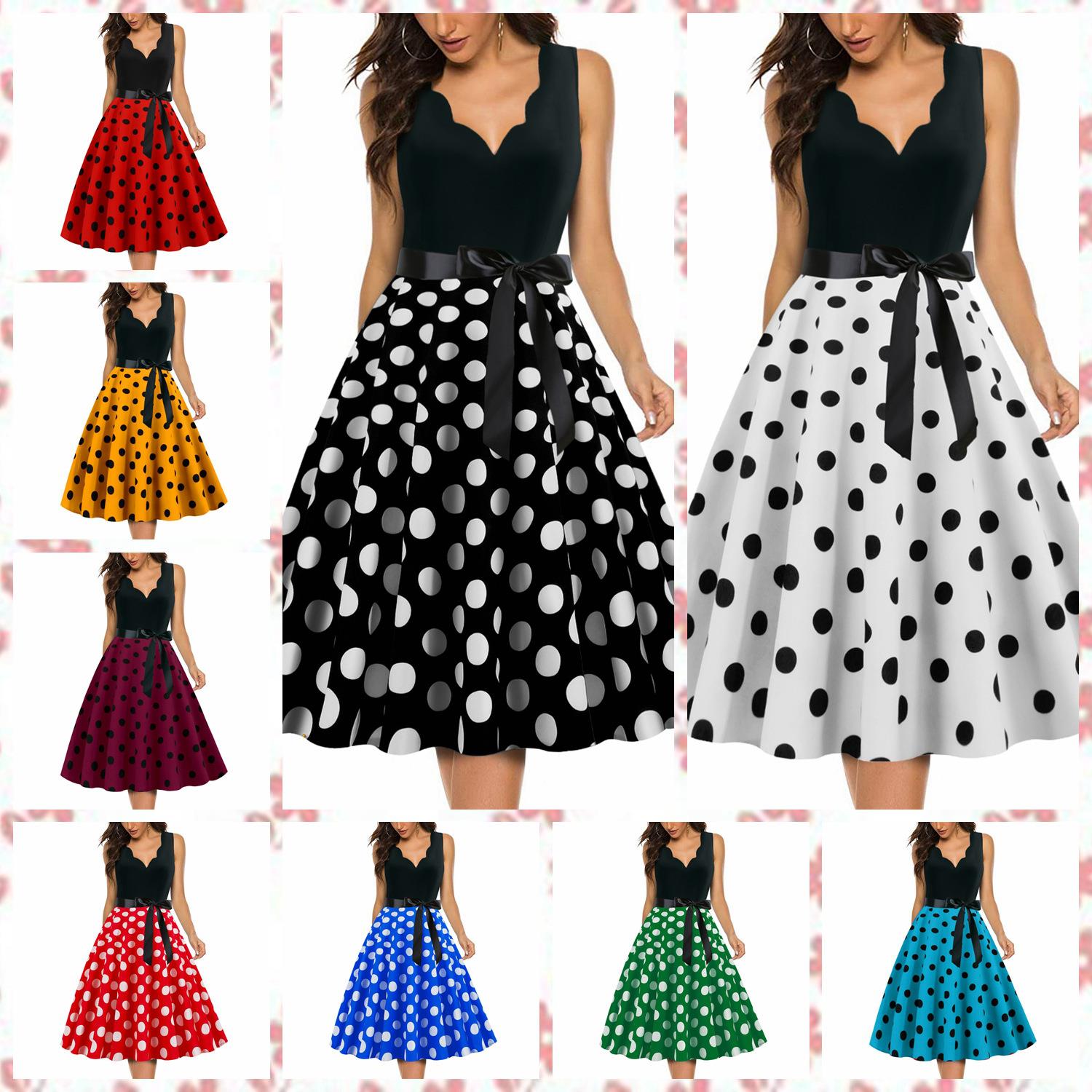 polka womens European V-neck swing wave Fashionable dot
