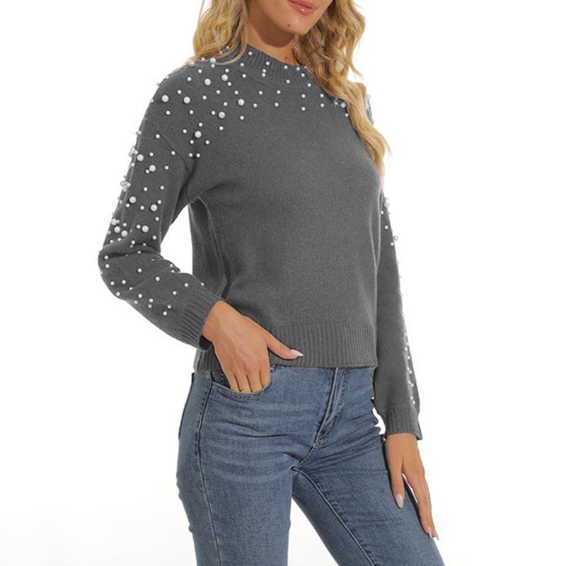 Womens Knitted Cardigan Celebrity Style Pearl Decorated