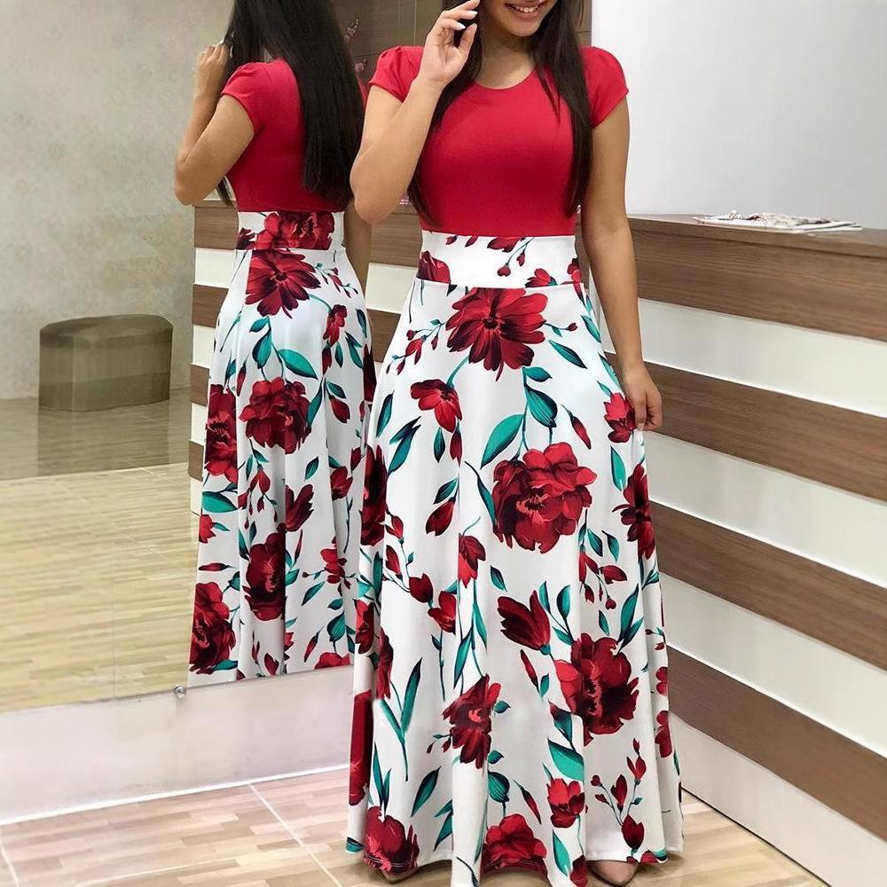 Autumn flower color matching dress long dress long sleeve