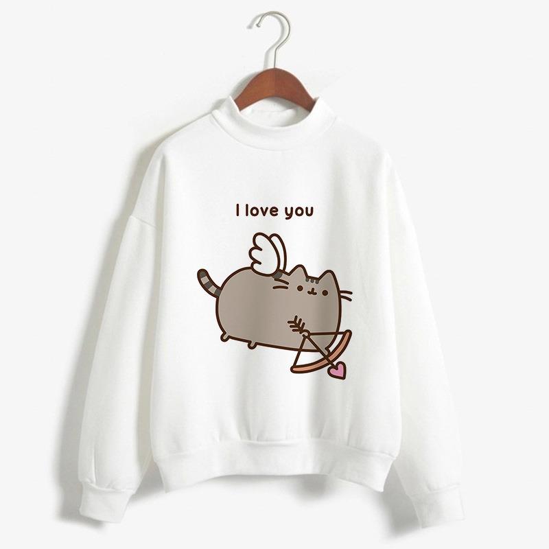 Plush long sleeve high collar lazy cat sweatshirt