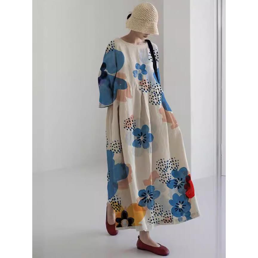 johnature  woman spring new fashion sleeves cotton linen