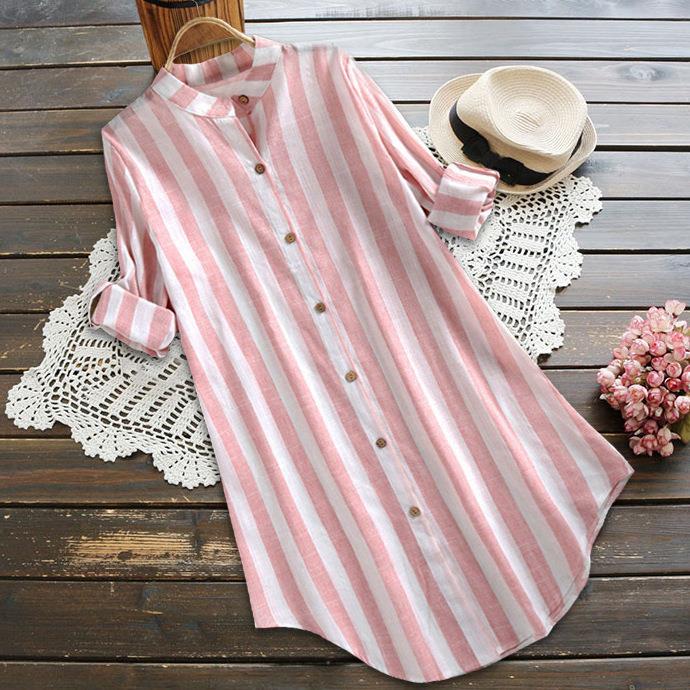 Blouse Fashion and Striped Sleeve Blouse Large Cotton Long