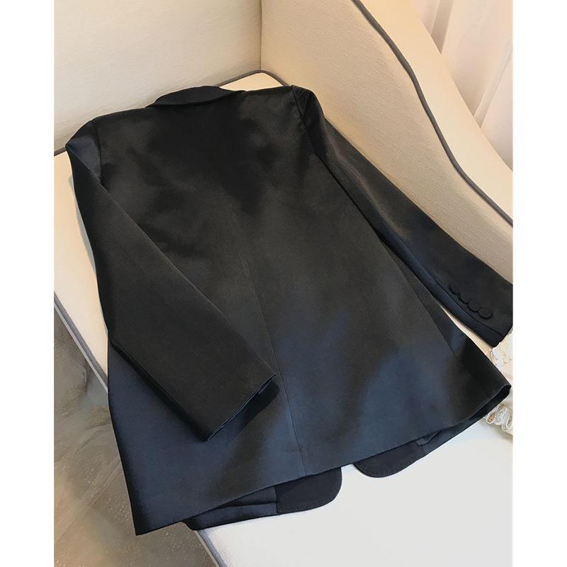 Mid-Length Acetate Casual Suit Black Womens Blazer Retro