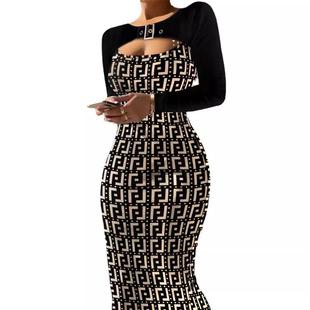large dress piece tight contrast two color size fake Womens