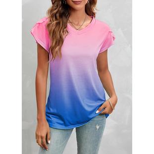 fit pullover Tie dye with womens ladies neck petal loose