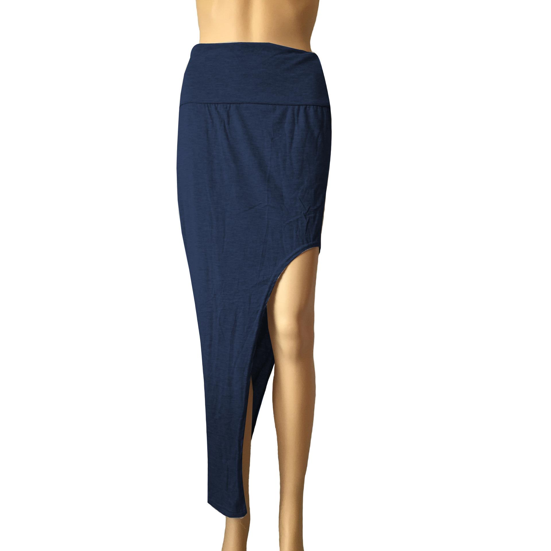 skirt long bodycon elastic slit side waist high color solid