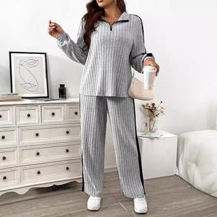 two color suits piece casual contrast loose