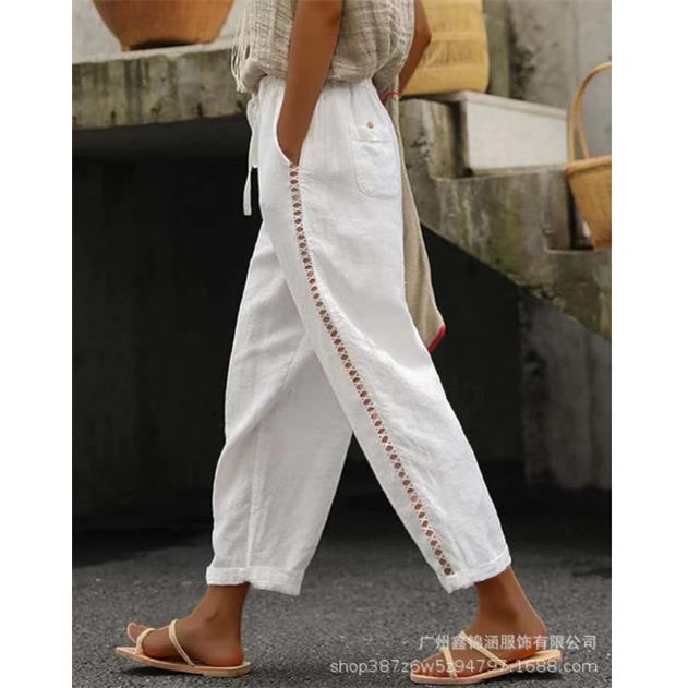 Wide Linen Pants Cotton Lace Pants Elastic Anti-cotton