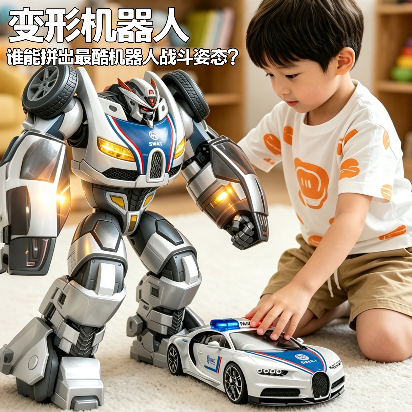 变形警车机器人拼装益智玩具