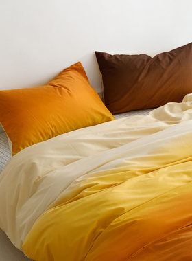 落日渐变色橙色简约四件套纯棉全棉文艺床单被套三件套1.5m米床笠