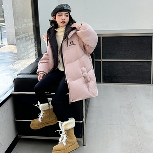 女童棉衣中长款假两件加棉保暖外套2024新款童装洋气中大童时髦潮