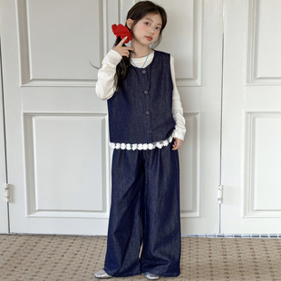 女童超好看牛仔套装春装2026新款女大童韩系高级感穿搭儿童三件套