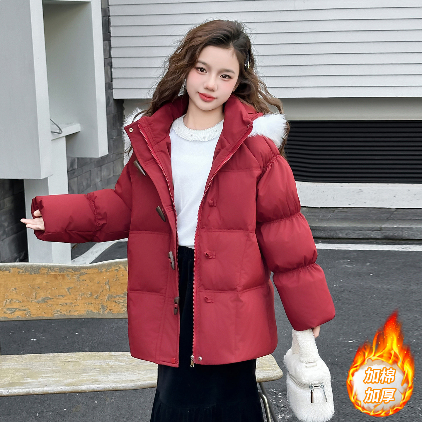 女童棉衣外套冬装2025新款儿童女孩保暖羽绒棉棉袄新年灯笼袖棉服