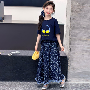 儿童洋气短袖 女童夏季 套装 2026新款 两件套 T恤碎花半身裙女孩夏装
